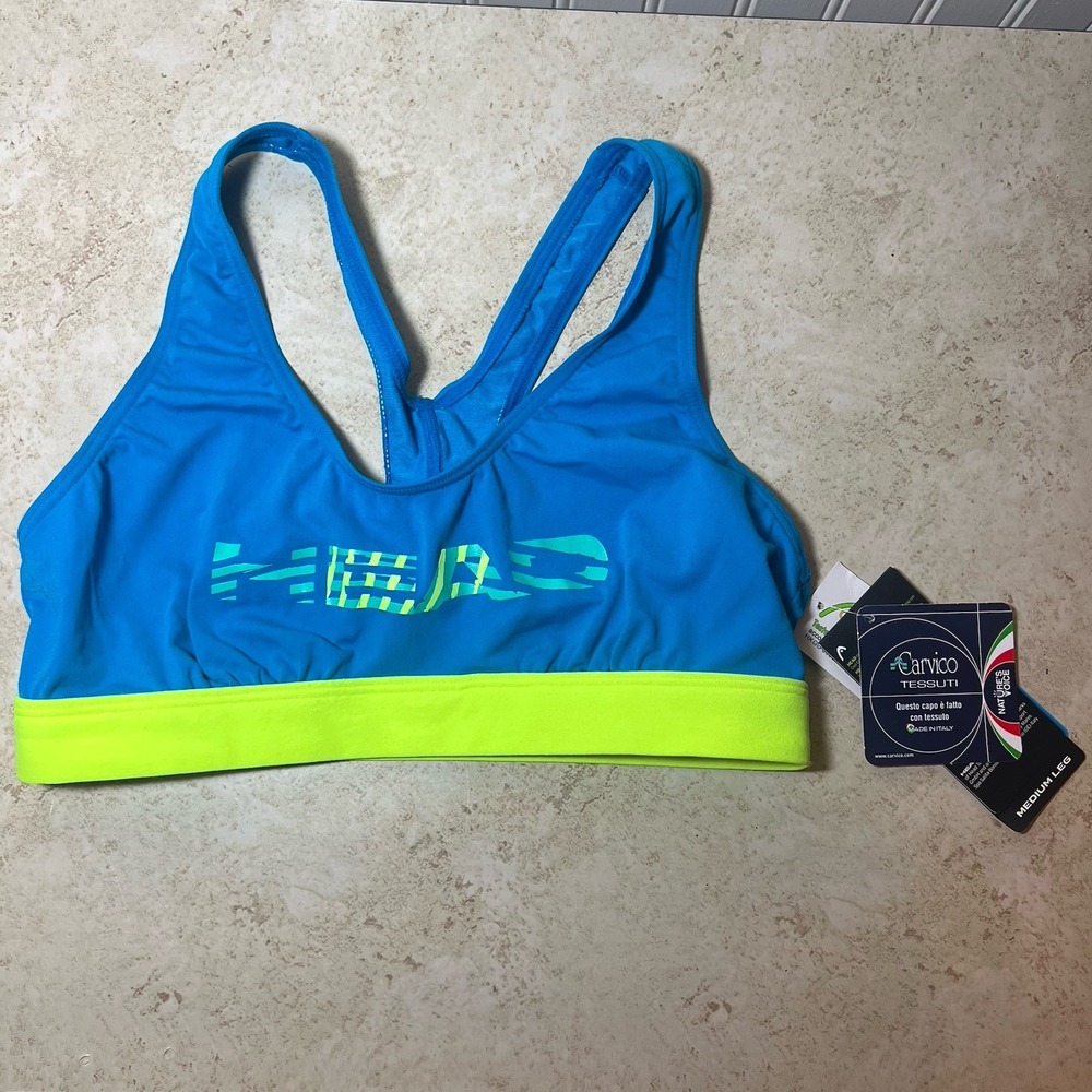HEAD Colourise V Bikini Top Sports Swim Bra Blue Neon Green Size IT 40 / UK 30